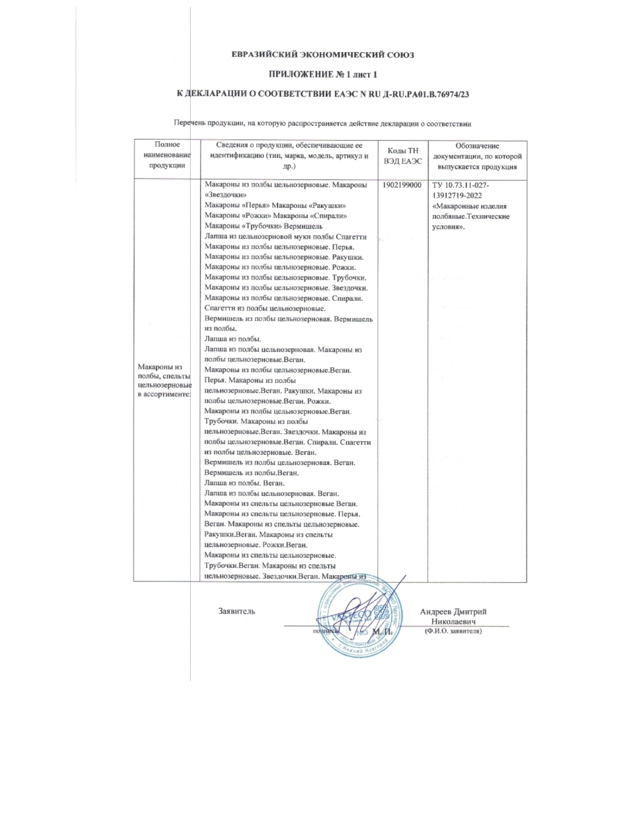 Декларация доп №1
